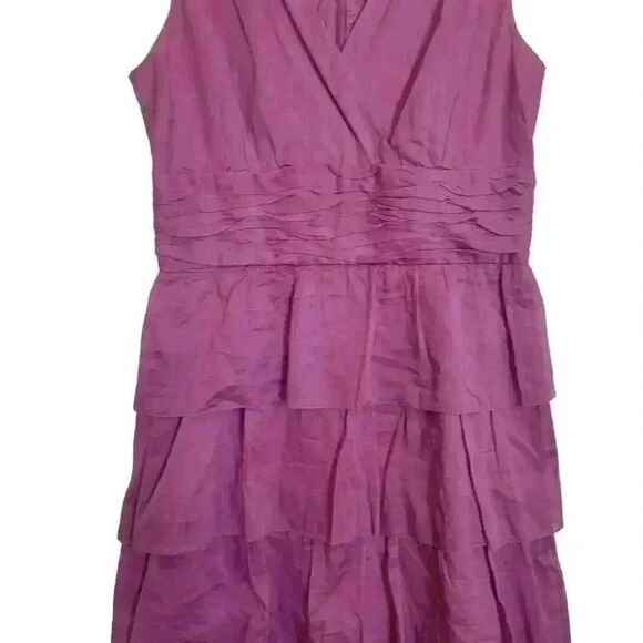 Talbots Women's Magenta Cotton Sleeveless V-Neck Ruffle Layered Skirt Dress - Picture 4 of 10